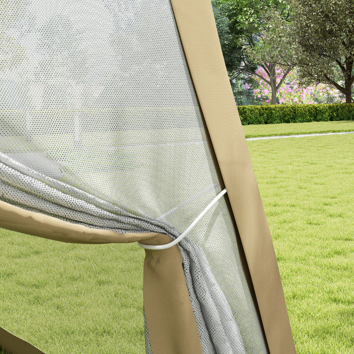 Outsunny 10x10ft Party Tent Canopy With Netting, Sun Shade Shelter, Khaki