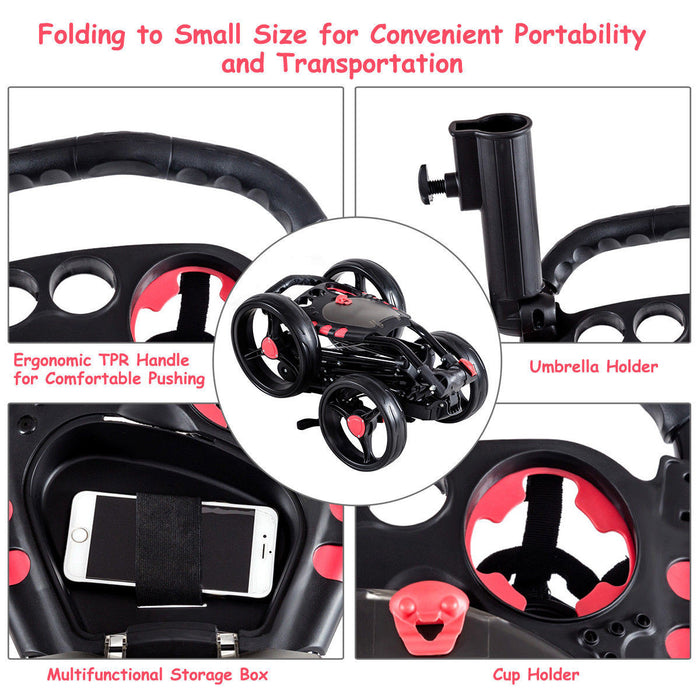 Costway 4 Wheel Golf Pull Push Cart Trolley Club Umbrella Scorecard Drink Holder