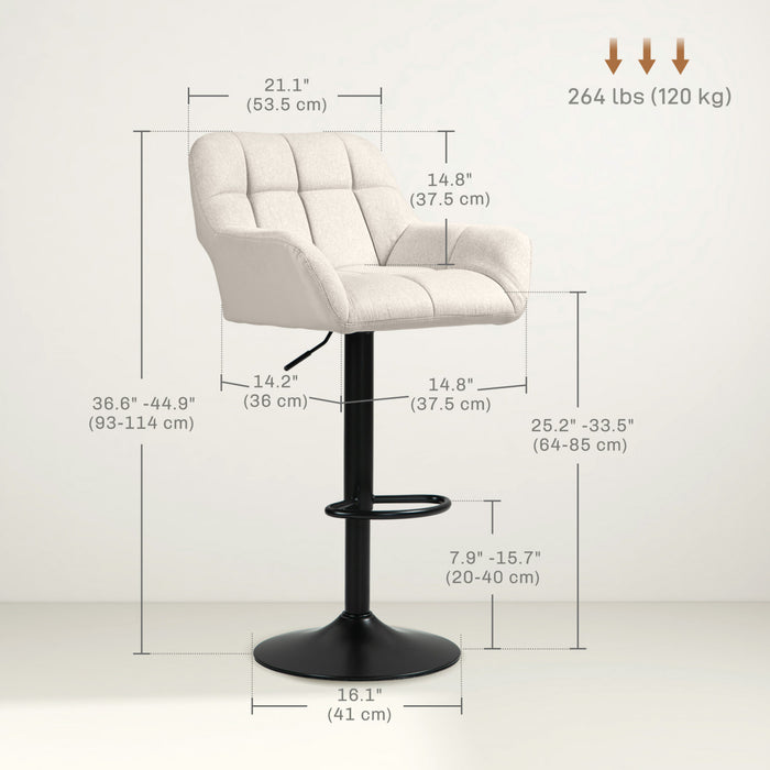 HOMCOM Adjustable Bar Stools Set of 2, Swivel Tufted Fabric Barstools