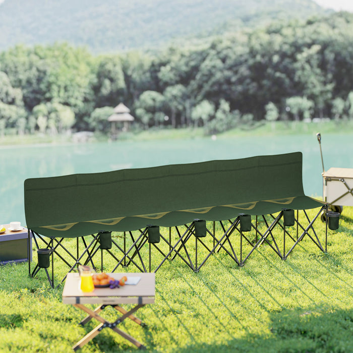 Outsunny 6 Seat Folding Camping Chair W/ Cup Holder For Camping, Dark Green