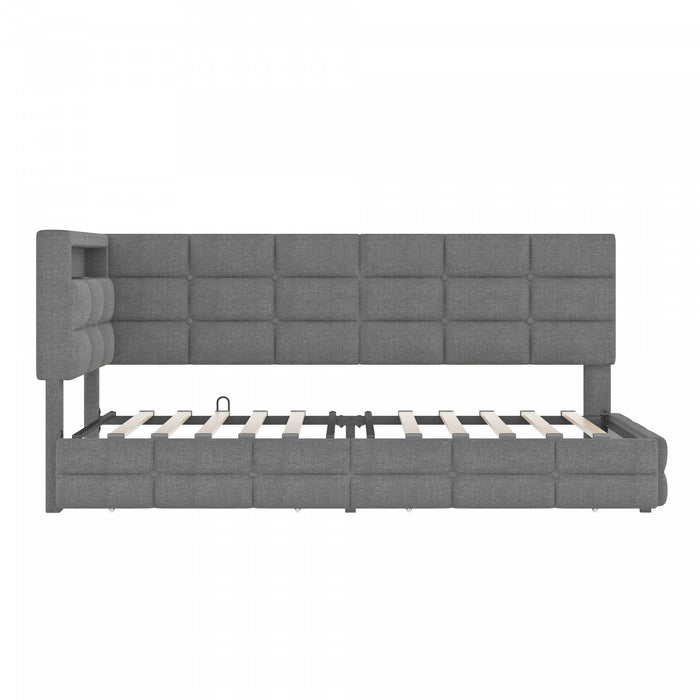 Sophia Upholstered Daybed with LED Lights and Storage Drawers,Twin Size,Grey