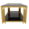 Aria 47.5 Inch Modern Rectangular Coffee Table with Asymmetrical Gold Frame and Mirror Top, Black | Aria Table Basse Rectangulaire Moderne 47.5 po avec Cadre Asymetrique Dore et Plateau Miroir, Noir