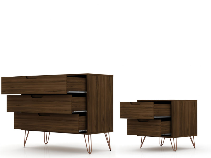 Rockefeller Mid-Century Modern 2-Piece Dresser Set in Chestnut Brown