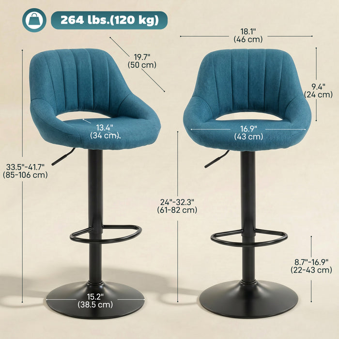 HOMCOM Bar Stools Set of 2 Swivel Adjustable Counter Height Barstools