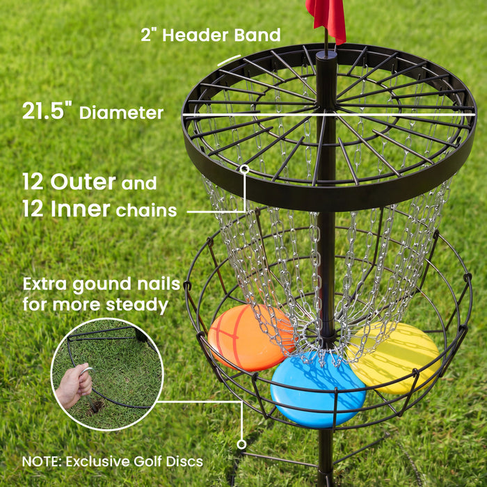 Soozier 24-Chain Portable Practice Basket for Disc Golf Target Stand, Easy Assembly & Lightweight Basket w/ Carry Bag, Black and Silver