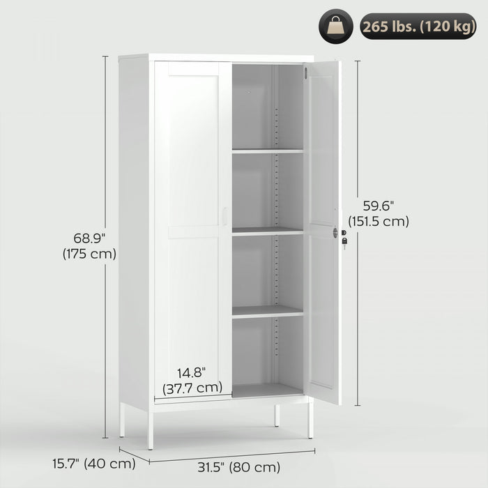 HOMCOM Metal Storage Cabinet with 2 Doors, Lockable File Cabinet, White