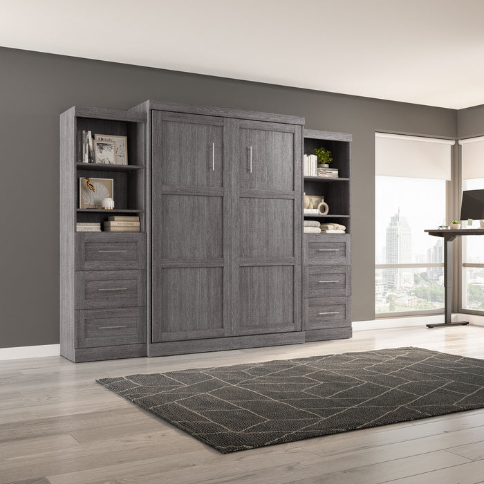 Bestar Pur Queen Murphy Two Shelving Units with Drawers 115-Inch Wall Bed - Bark Grey