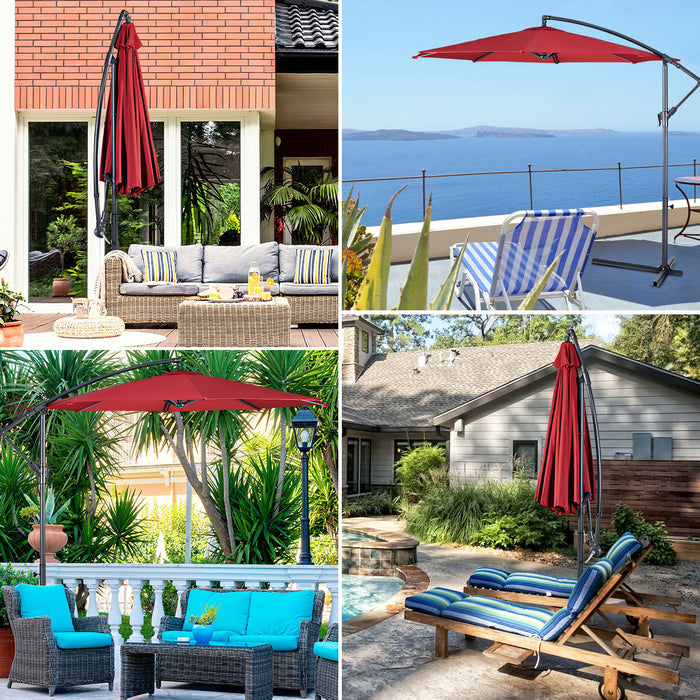 Costway 10' Hanging Umbrella Patio Sun Shade Offset Market W/ T Cross Base Burgundy