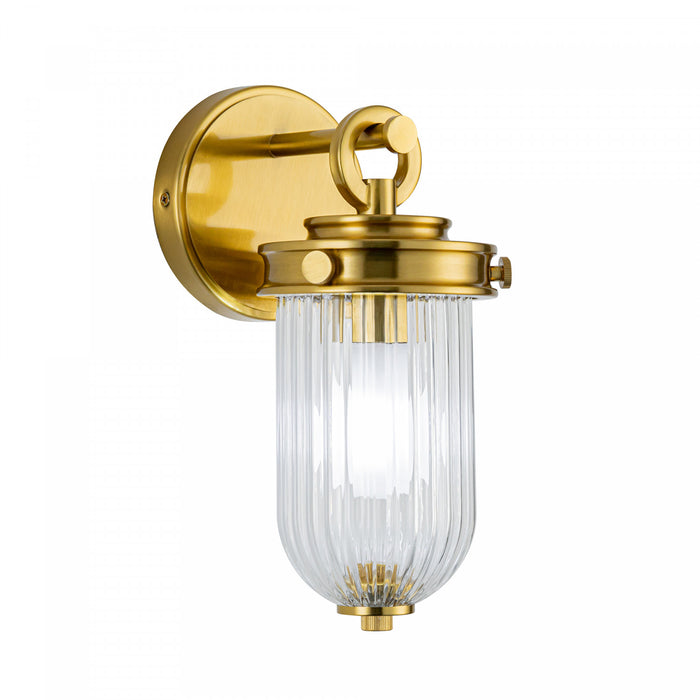 Myla 1 Light Wall Sconce, Vintage Brass With Ribbed Glass Glassware