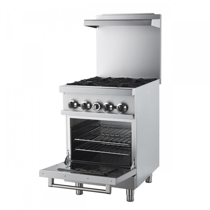 FORNO Commerciale 24 Inch Stainless Steel Gas Range, 4 Burners, 120,000 BTU Total - FCMGR0093-24