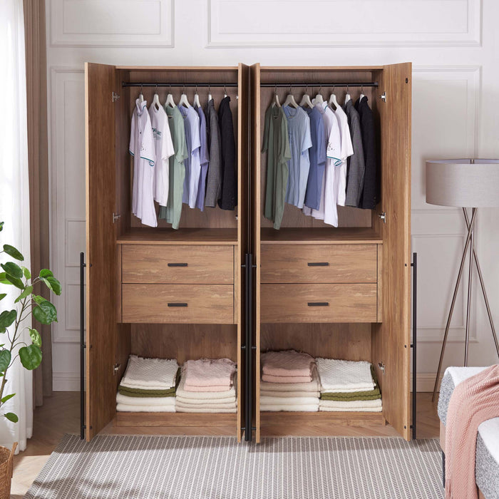 Lee Modern 32\" Wardrobe Closet in Golden Brown - Set of 2 Armoire