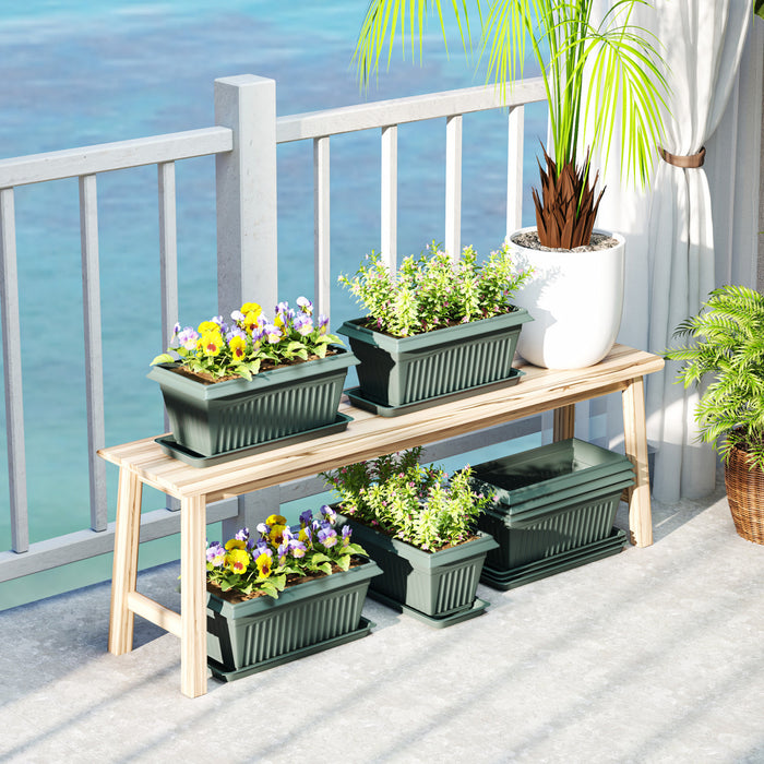 Outsunny 7 Pack 15.7\" Plant Pots, Flower Planters w/ Drainage Holes, Green