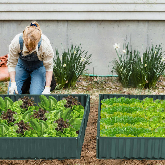 Costway 2 Pcs 3-tier Raised Garden Bed,47\" X 47\" X 24\" Metal Outdoor Elevated Planter Box Green