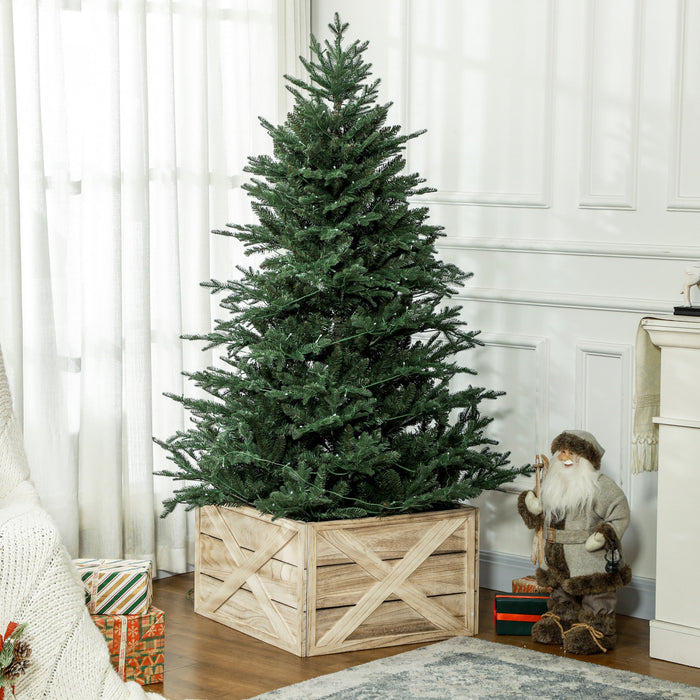 Homcom 24\" Wooden Christmas Tree Collar Box Light Distressed Wood Finish