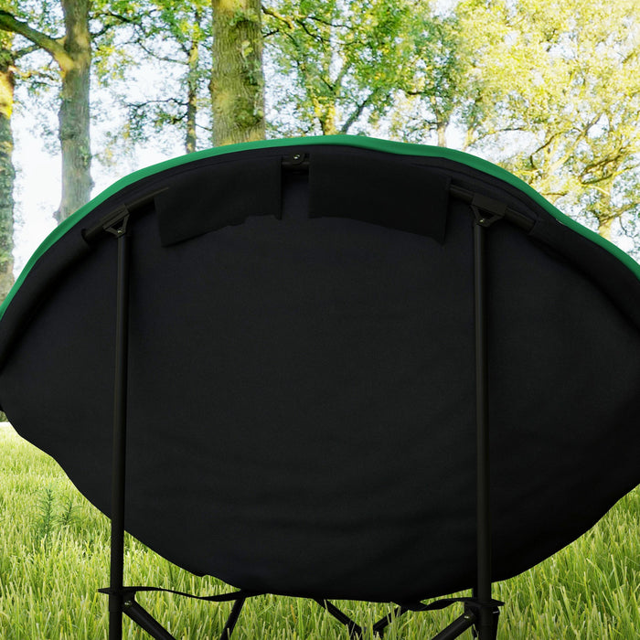 Outsunny Foldable Camping Chair Padded Moon Saucer Chair with Carry Bag, Storage Pocket & Removable Footrest for Outdoor, Beach, Picnic, Hiking, Fishing, Travel