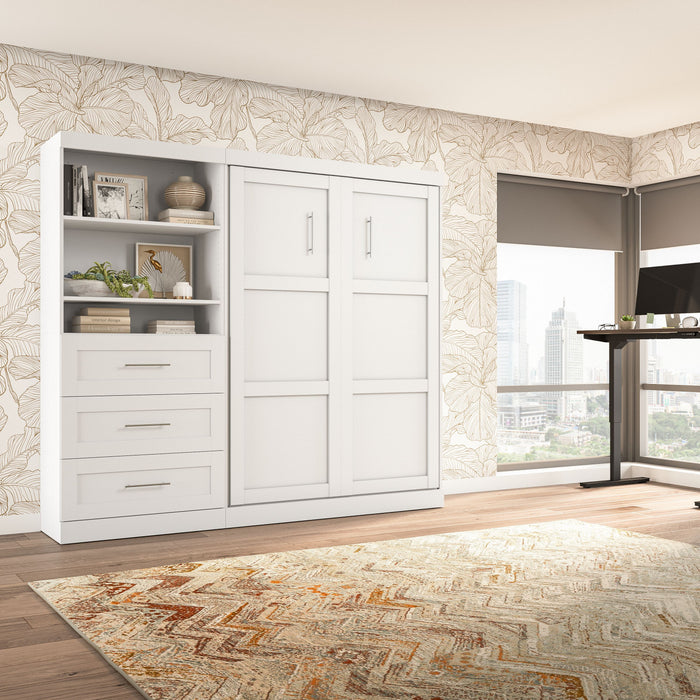 Bestar Pur Full Murphy Bed and Storage Unit with Drawers 95-Inch Wall Bed - White