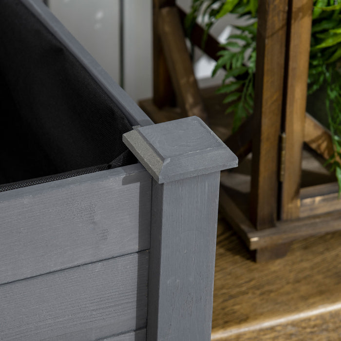 Outsunny 34\"x18\"x30\" Elevated Planter Box With Legs Wooden Patio Raised Garden Bed Outdoor Flower Stand Yard Plant Table Raised Flower Planter W/ Inner Bag Dark Grey