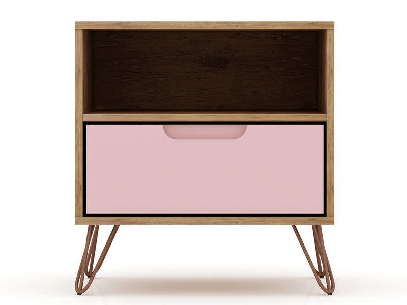 Rockefeller Mid-Century Modern 20\" Nightstand in Pink (1-Drawer) - Set of 2