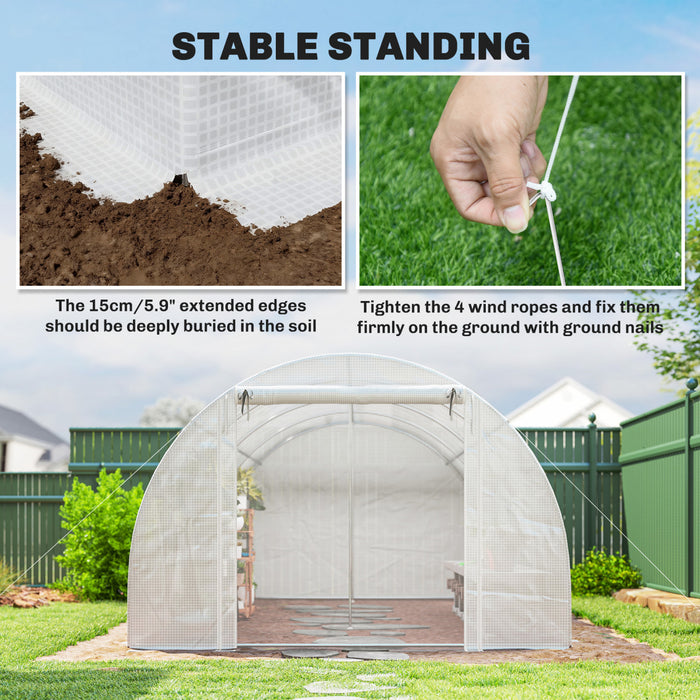 Outsunny Walk-in Tunnel Greenhouse Plant Hot House with Support Rods, White