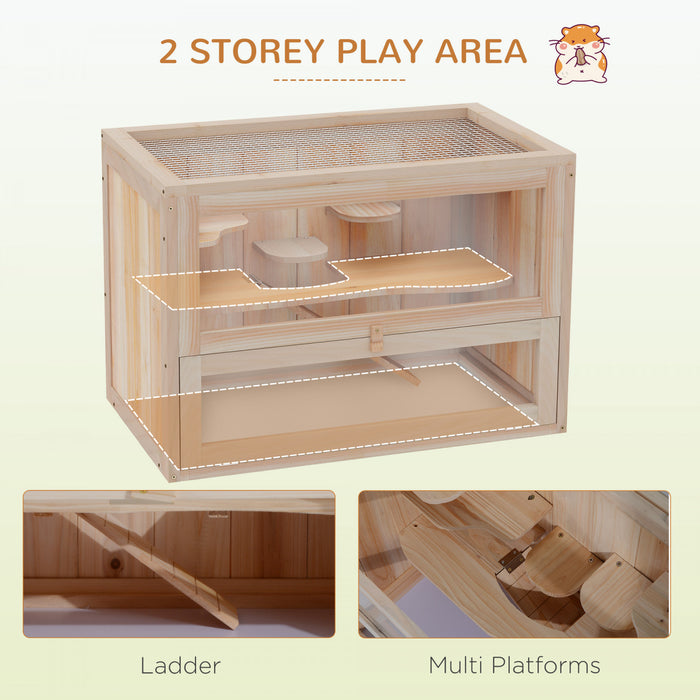 Pawhut Wooden Hamster Cage Guinea Pig Chinchilla Pet House 2 Levels Small Animals Habitat Home W/ Openable Roof W/ Run Space
