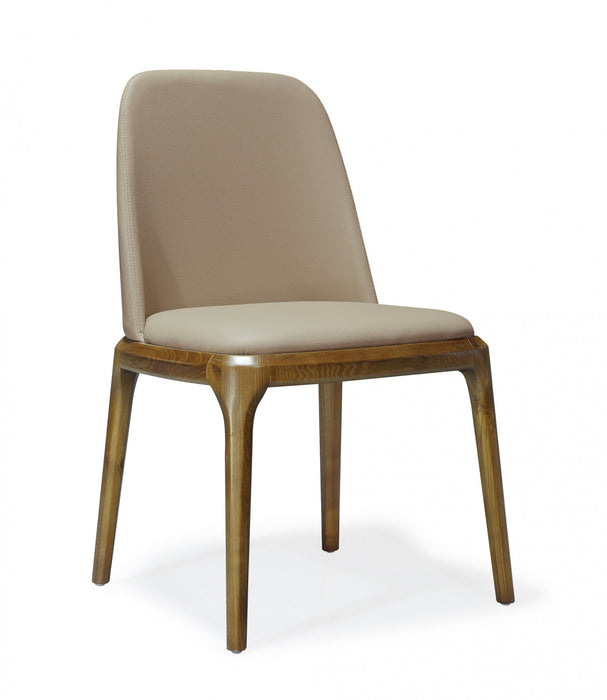 Courding Modern Vegan Leather Wood Dining Chair in Tan - Set of 2