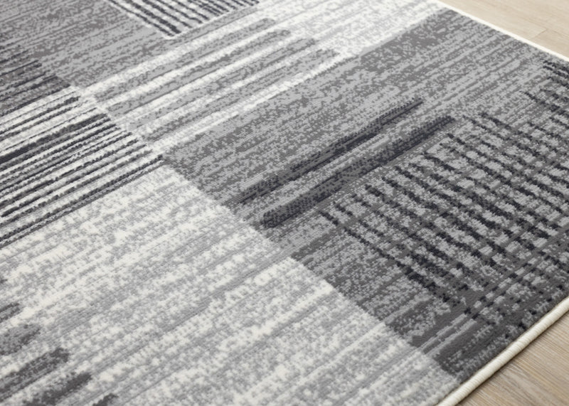 Forte White Grey Black Modern Striped Patches Area Rug - 5'3\" x 7'5\"