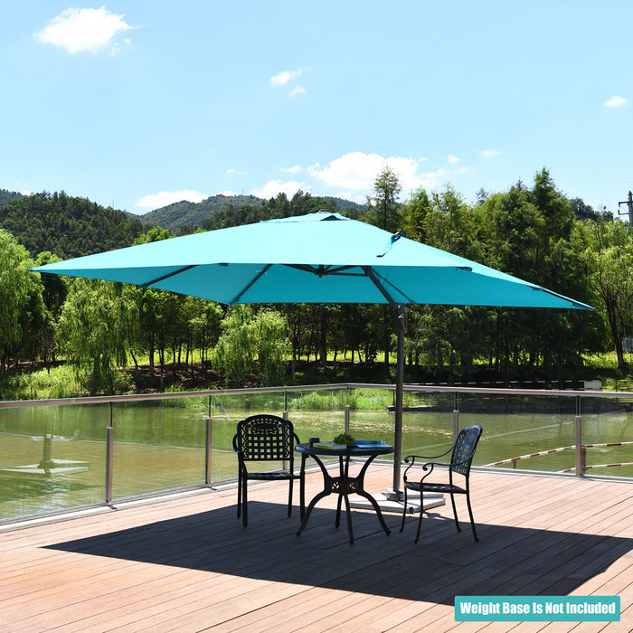 Costway 10'x13' Patio Offset Cantilever Umbrella Aluminum 360° Rotation Tilt Turquoise
