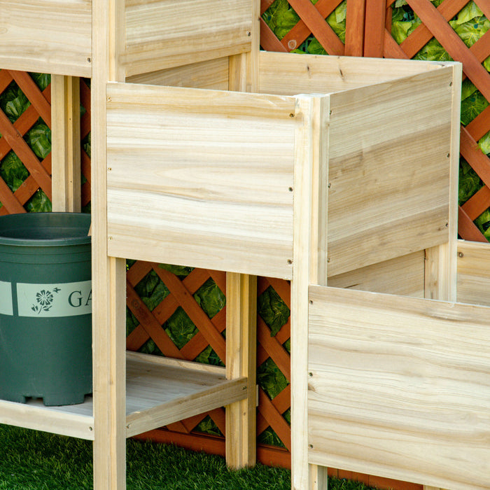 Outsunny 49'' X 18'' X 43'' 3-tier Raised Garden Bed W/ Storage Shelf And Drainage Hole, Wood Elevated Planter Box Kit, Freestanding Wooden Plant Stand For Vegetables, Herb And Flowers