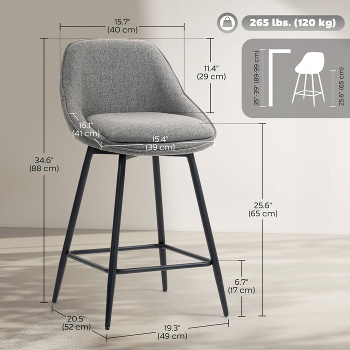 HOMCOM Swivel Bar Stools Set of 2 26\" Counter Height Barstools, Dark Grey