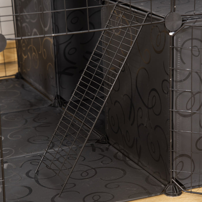 Pawhut Small Animal Cage Rabbit Cage With Door, Guinea Pig Playpen, Small Animal Fence For Bunny, Chinchilla, Freret, Chinchilla, Indoor And Outdoor Use, Total 56 Panels, 41.3\" X 27.6\" X 41.3\"