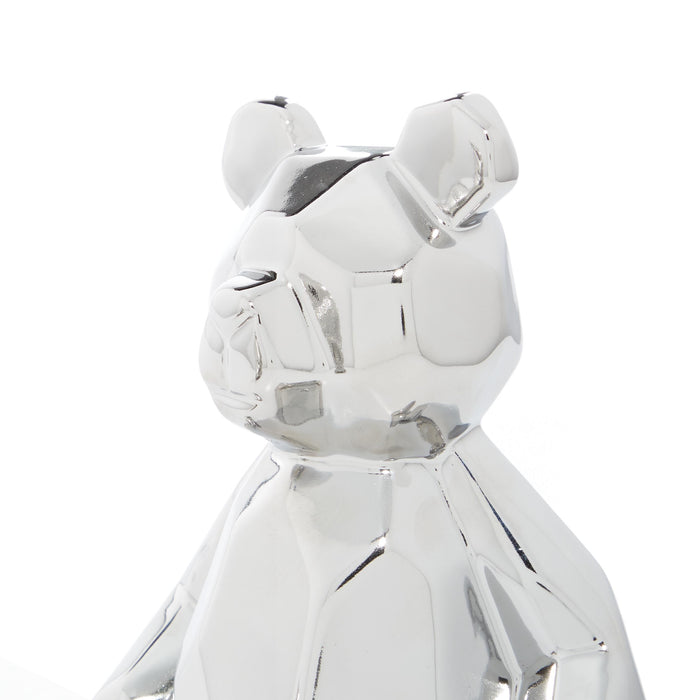 Ceramic 8\" Silver Bear Sculpture - Set of 2