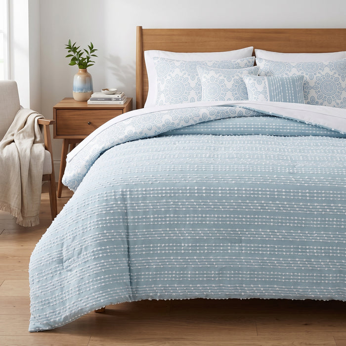 Isabelle 5-Piece Reversible Clipped Jacquard Comforter Set, Double/Queen 