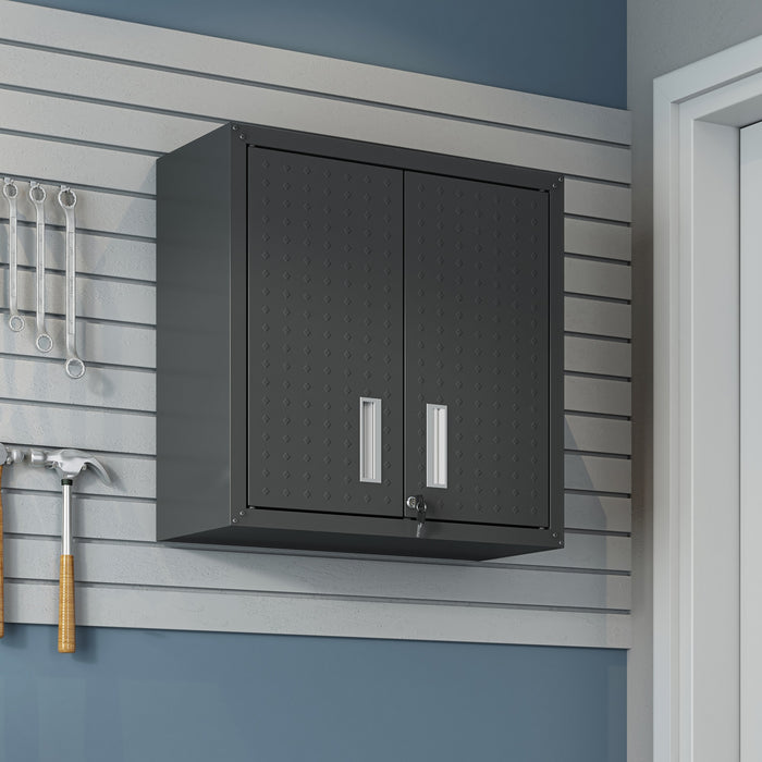 Fortress 30\" Floating Textured Metal Garage Cabinet with Adjustable Shelves - Charcoal Grey