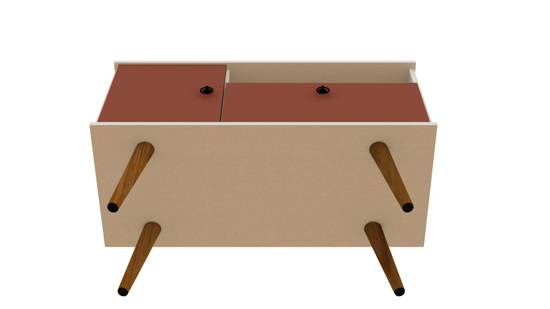 Manhattan Comfort Tribeca 35.43\" Mid-Century Modern TV Stand with Solid Wood Legs - Off White & Terra Orange Pink