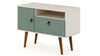 Manhattan Comfort Tribeca 35.43\" Mid-Century Modern TV Stand with Solid Wood Legs - Off White & Green Mint