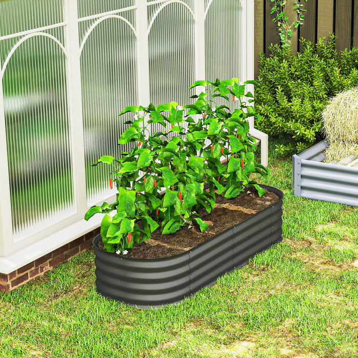 Outsunny Galvanized Raised Garden Bed Planter Box, 4.9 x 2 x 1ft, Dark Grey
