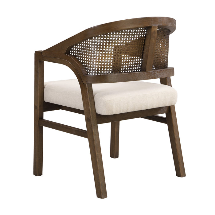 Liam Comfortable Dining Chair Set of 2 with Rattan Back and Rubber Wood Frame,Walnut