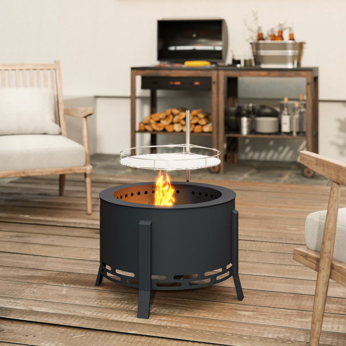 Outsunny Outdoor Fire Pit Firepit With Grill Grate Ash Catcher Poker, Black