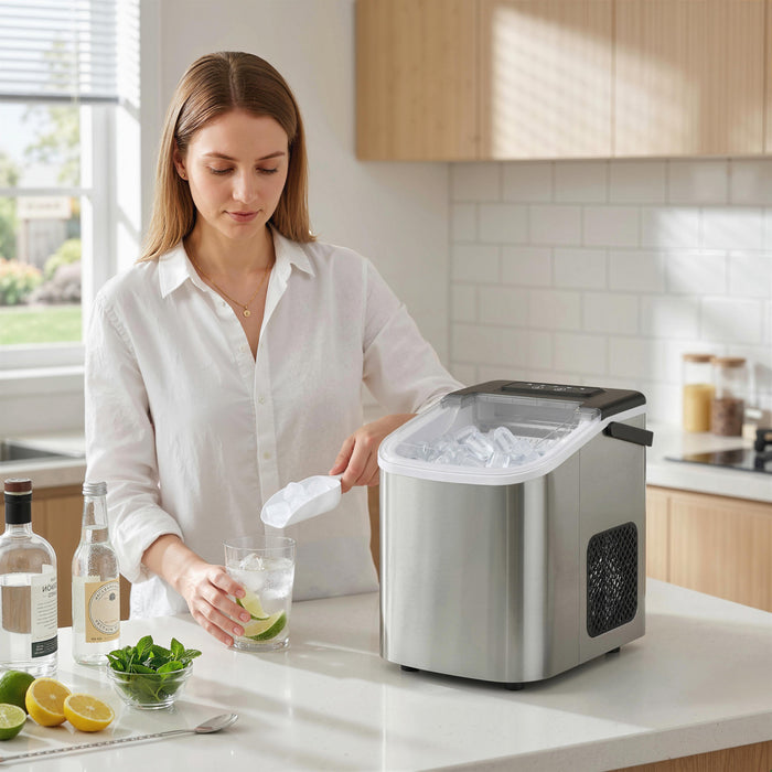 HOMCOM Portable Ice Maker Countertop 9 Ice Cubes Ready in 7 Mins 26lbs/24H