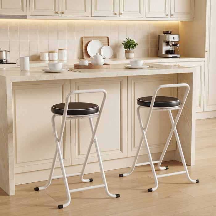 HOMCOM Folding Stools Set of 2, Foldable Bar Stools with PU Seat, Black