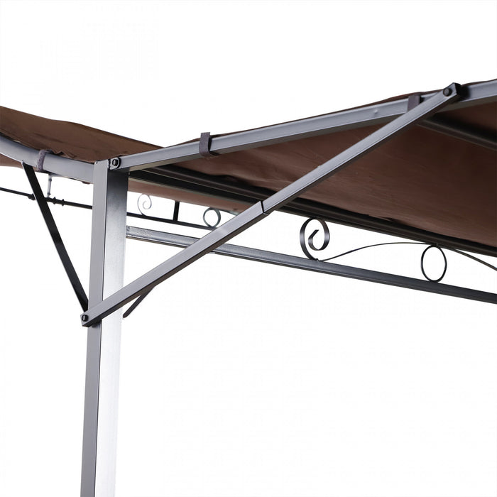 Outsunny 10x8ft Patio Metal Gazebo With Extendable Side Awning Outdoor Shelter Garden Sun Shade Canopy Deck Door Window Awning Brown