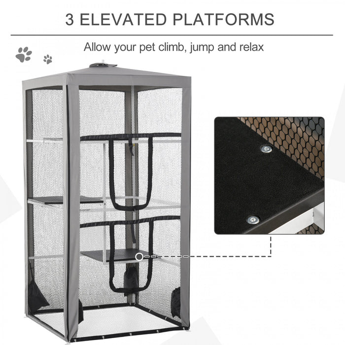 Pawhut Large Catio Outdoor Cat Enclosure Cat House Indoor Kitten Cage Pet Kennel With 3 Platforms, Zippered Doors, And 4 Sandbags 39\" X 39\" X 79\"