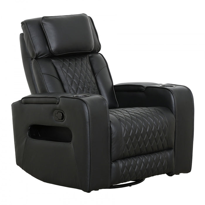 Kingsley 37 in. Leather Match Swivel Glider Recliner - Black