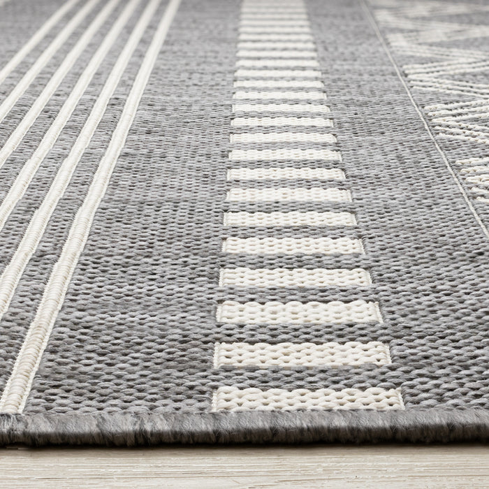 Jackson Grey White Patterned Rows Rug, 6'7\" x 9'6\" Outdoor Area Rug