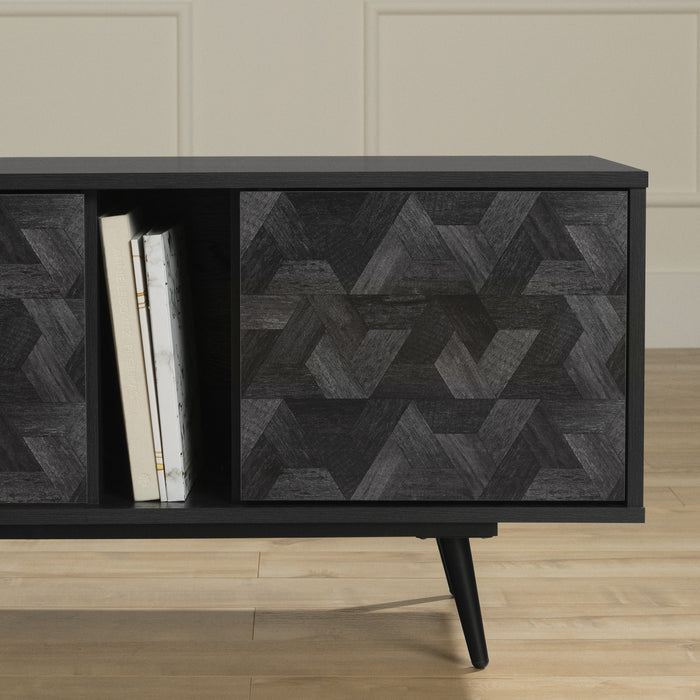 Oxford 71\" TV Stand with Doors - Black Oak & Dark Grey