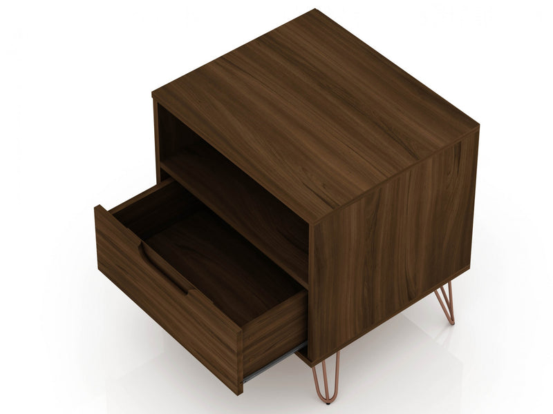 Rockefeller Mid-Century Modern 20\" Nightstand in Chestnut Brown (1-Drawer) - Set of 2