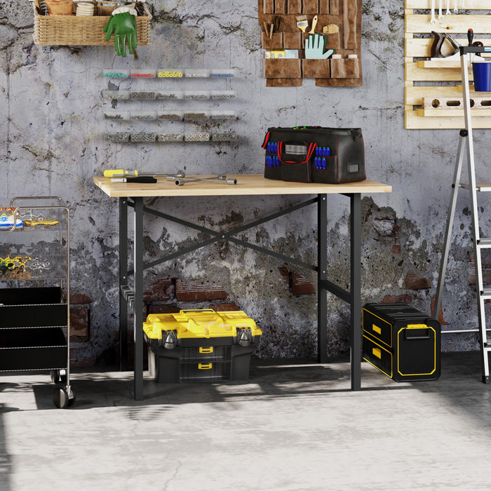 Homcom 46\" Work Bench Table Oak Wood Top, Heavy-duty Steel Work Table