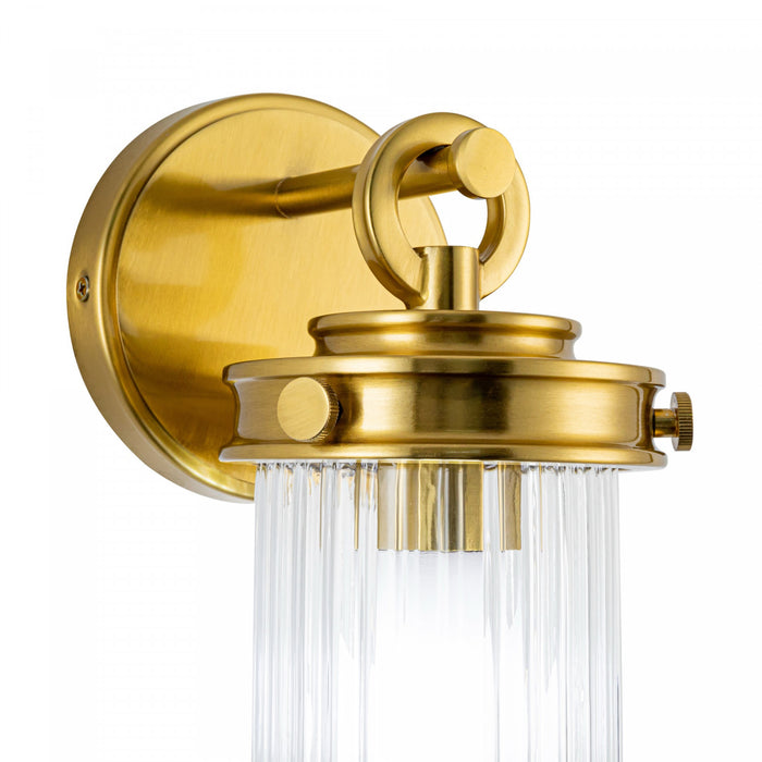 Myla 1 Light Wall Sconce, Vintage Brass With Ribbed Glass Glassware