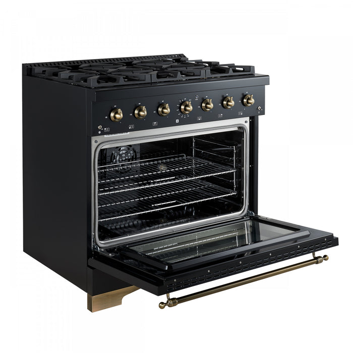 Forno Antico 36\" Dual Fuel Gas Range, Black, 4.5 cu.ft. - FFSGS6113-36BLK