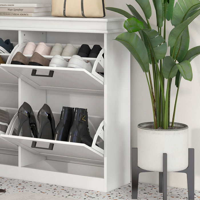 HOMCOM Narrow Shoe Cabinet for Entryway with Flip Drawers Adjustable Shelf